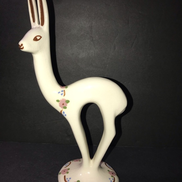 Vintage Artistic California Pottery Ceramic Deer Figurine With Flowers - Picture 12 of 12